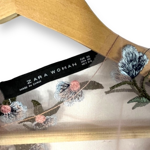 Zara Woman Embroidered Tulle Sheer Top Blouse, Blush Pink, Size XS - Picture 6 of 12